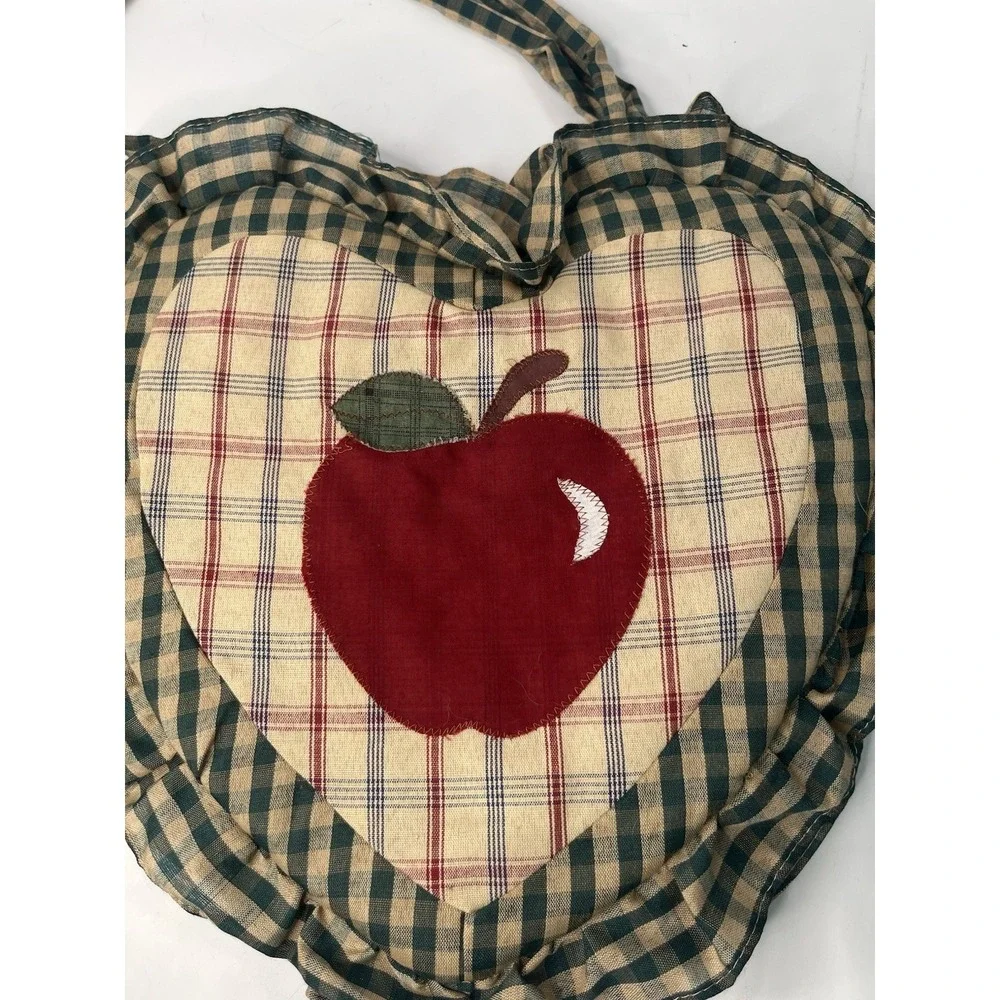 Vintage Primitive Apple Chair Cushions Set of 7 Green Gingham Plaid Tie-On READ